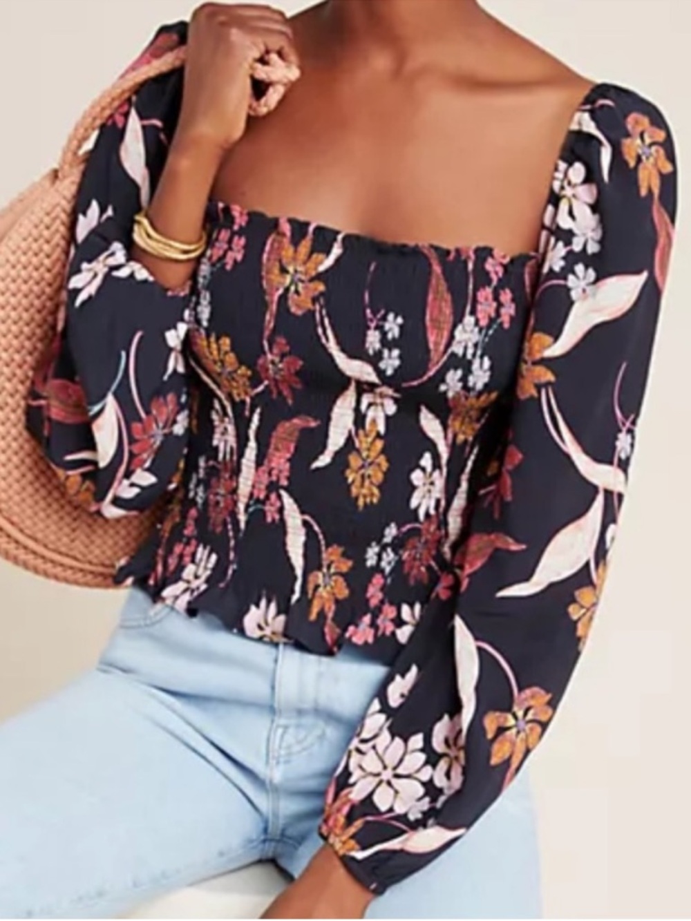 Dolan Anthropologie NWT Pilar Smocked Long Sleeve Blouse Women’s Size XXS
